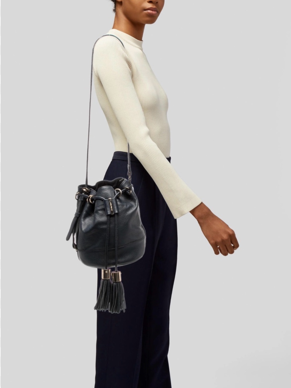 See by Chloe - Vicki Plum Leather Drawstring Bucket Bag with Tassels - Picture 5 of 6